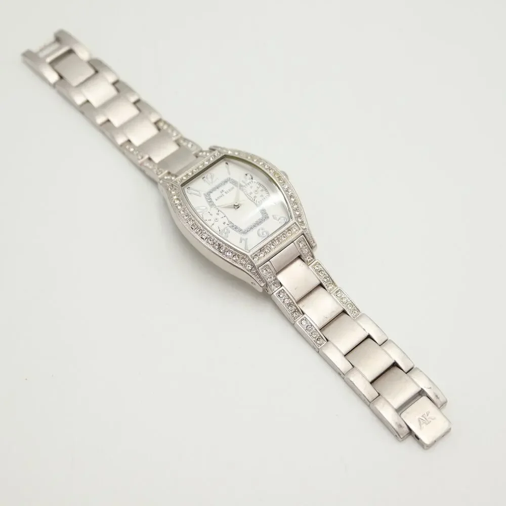 Anne Klein 31mm Barrel Silver Tone Womens Watch Day Date Bracelet w New Battery